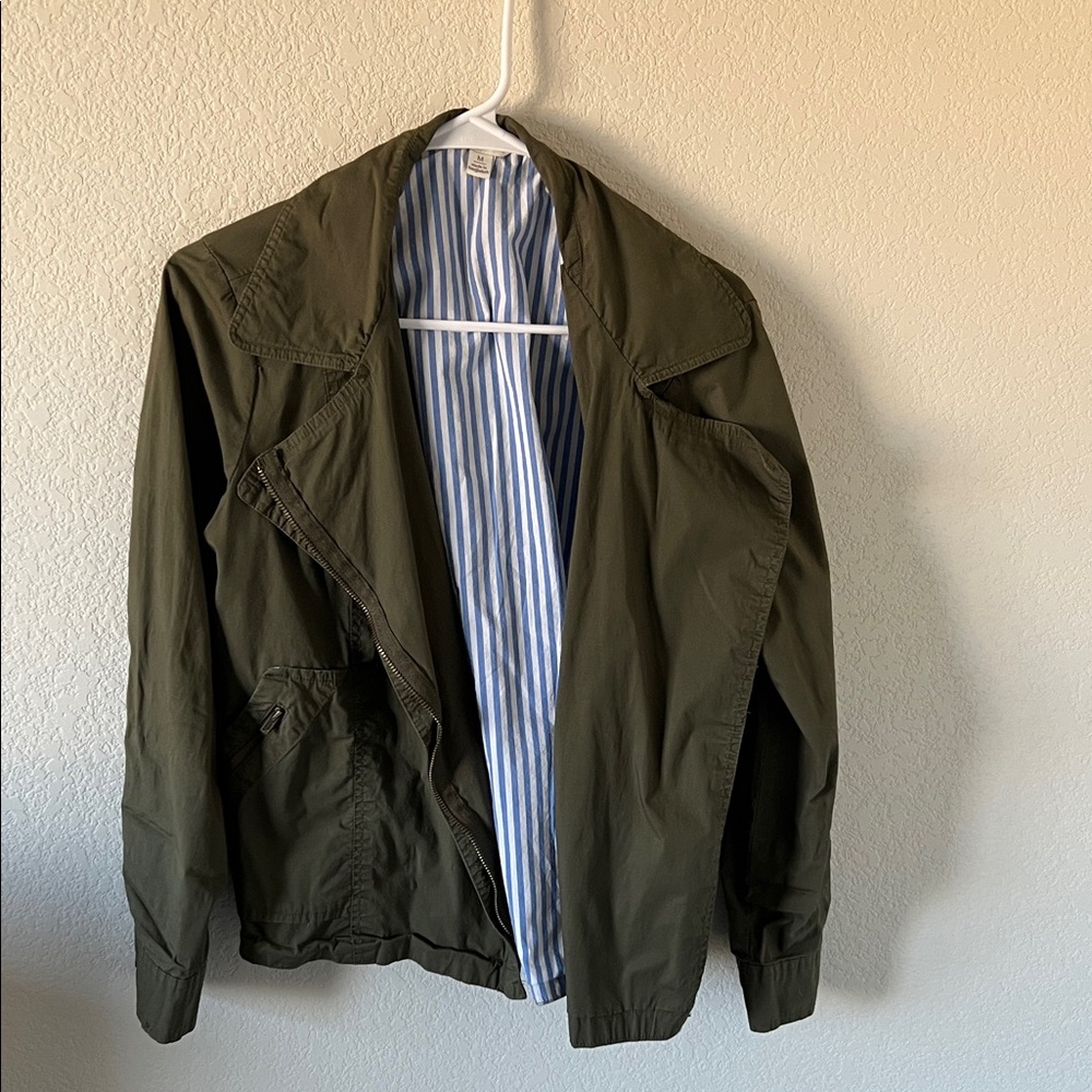 Cato Olive Coat with Navy Striped Lining
